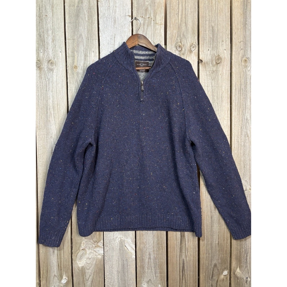 Black Brown 1826 Men's XXL Tall Wool Quarter Zip Sweater Navy Donegal Knit